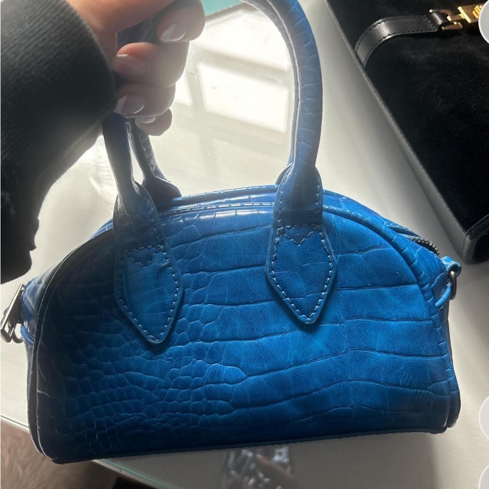 Blue Crocodile-Embossed Women's Handbag